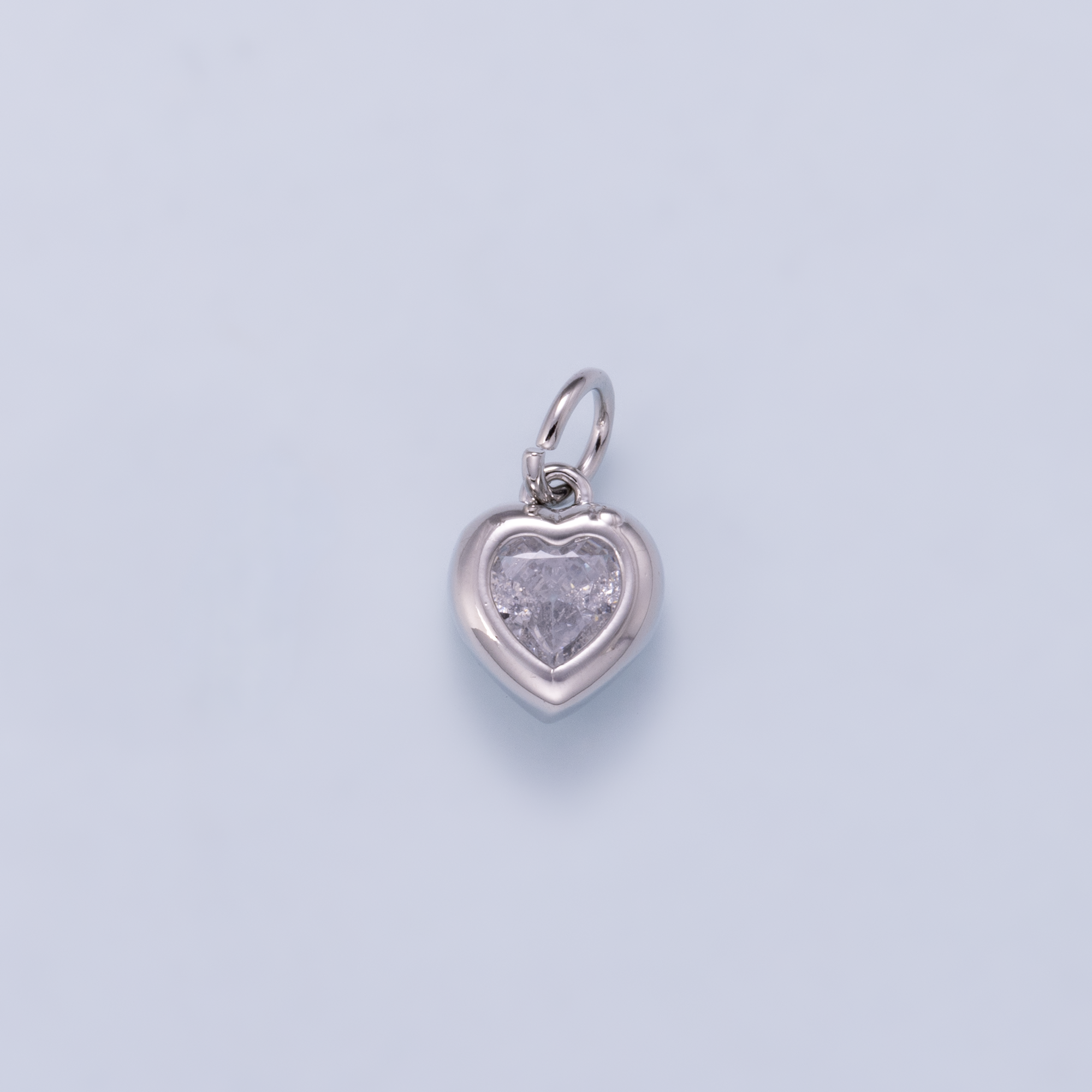 24K Gold Filled 9mm Clear CZ Heart Bezel Charm in Gold & Silver | Charms-01265