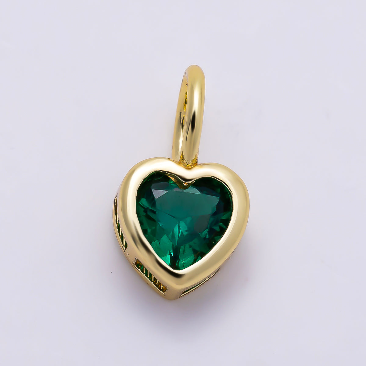 16K Gold Filled 14mm Birthstone CZ Bezel Heart Collar Chain Pendant | Charms-01287 ~ Charms-01298