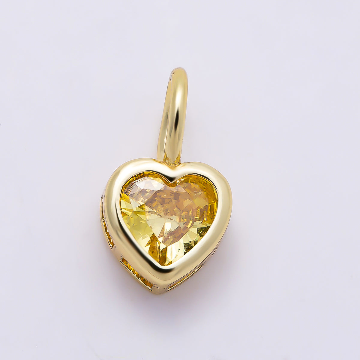 16K Gold Filled 14mm Birthstone CZ Bezel Heart Collar Chain Pendant | Charms-01287 ~ Charms-01298