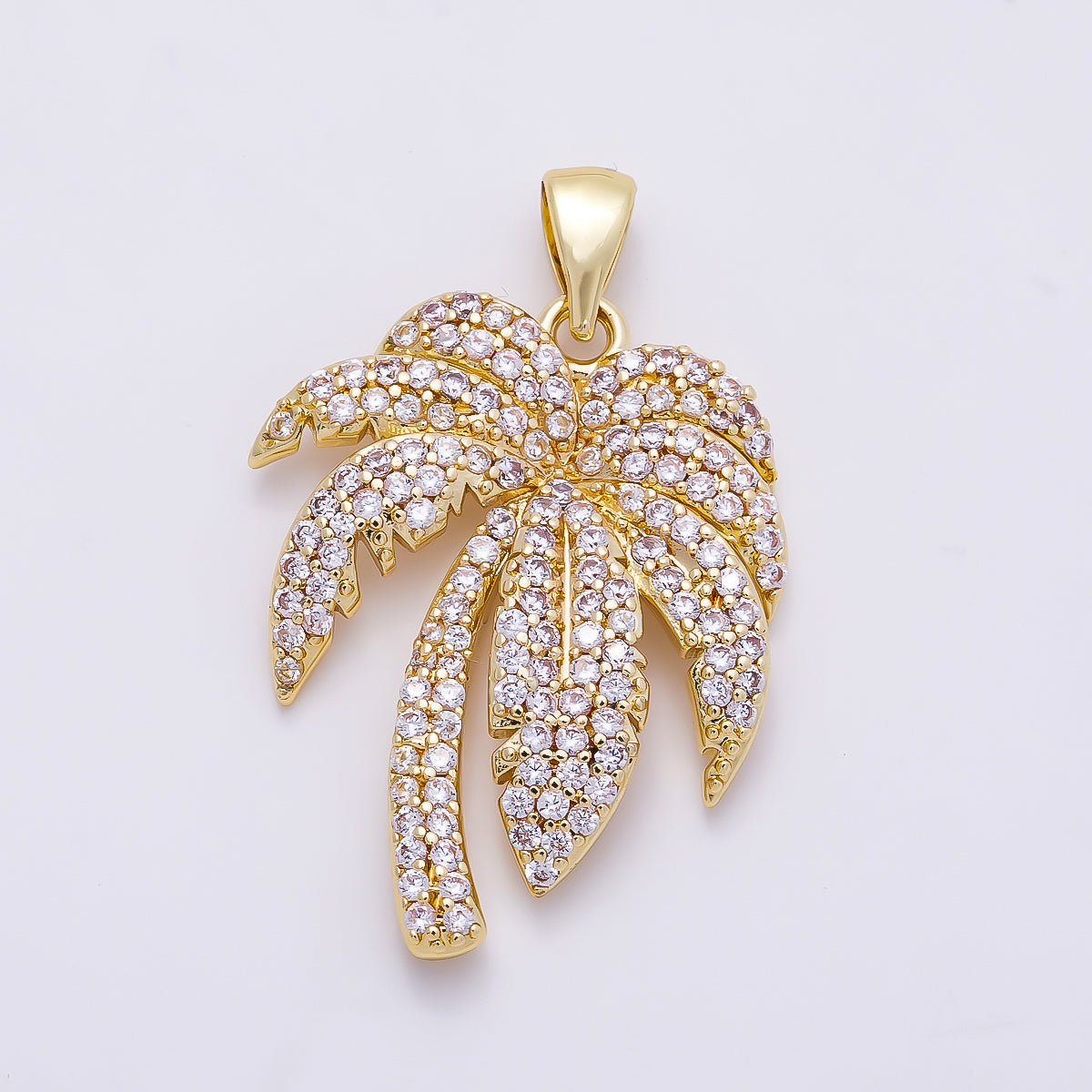 16K Gold Filled 27mm Micro Paved CZ Palm Tree Summer Pendant | Charms-01315