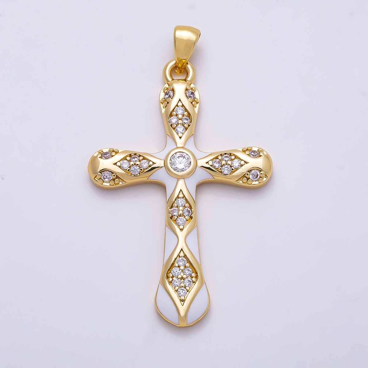 16K Gold Filled 37mm White, Green, Red Enamel Micro Paved CZ Geometric Cross Pendant | Charms-01316 ~ Charms-01318