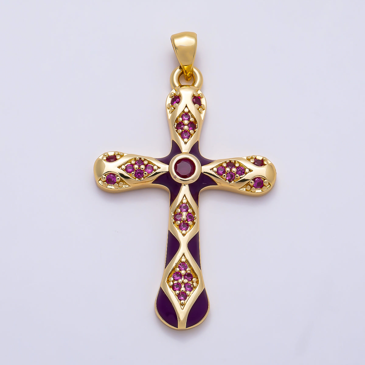 16K Gold Filled 37mm White, Green, Red Enamel Micro Paved CZ Geometric Cross Pendant | Charms-01316 ~ Charms-01318
