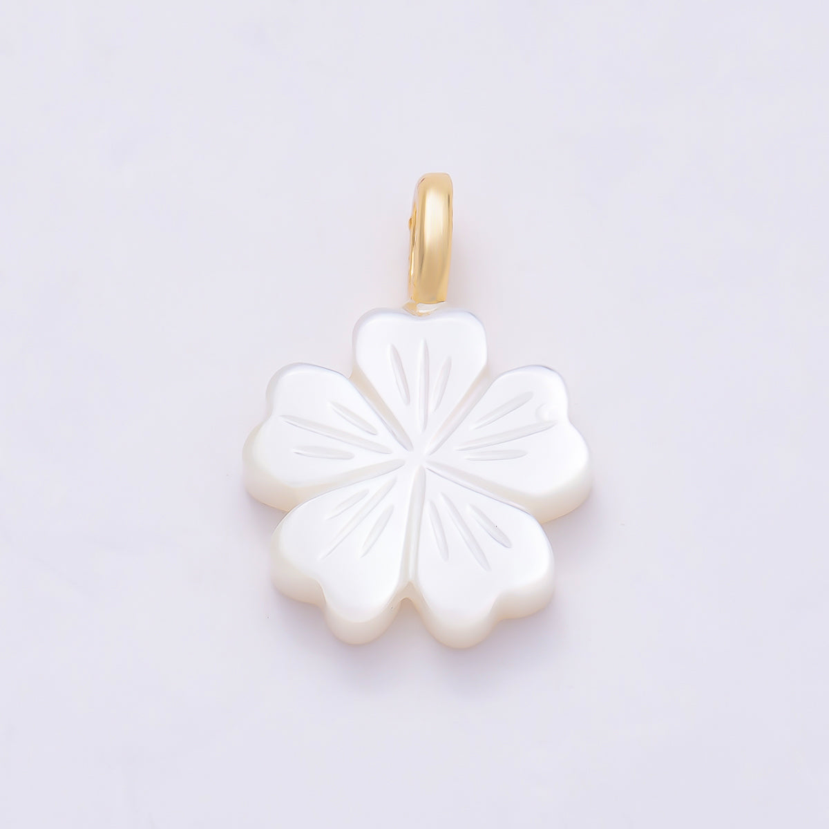 18K Gold Filled 16.5mm Lined Shell Pearl Flower Double Sided Pendant | Charms-01323