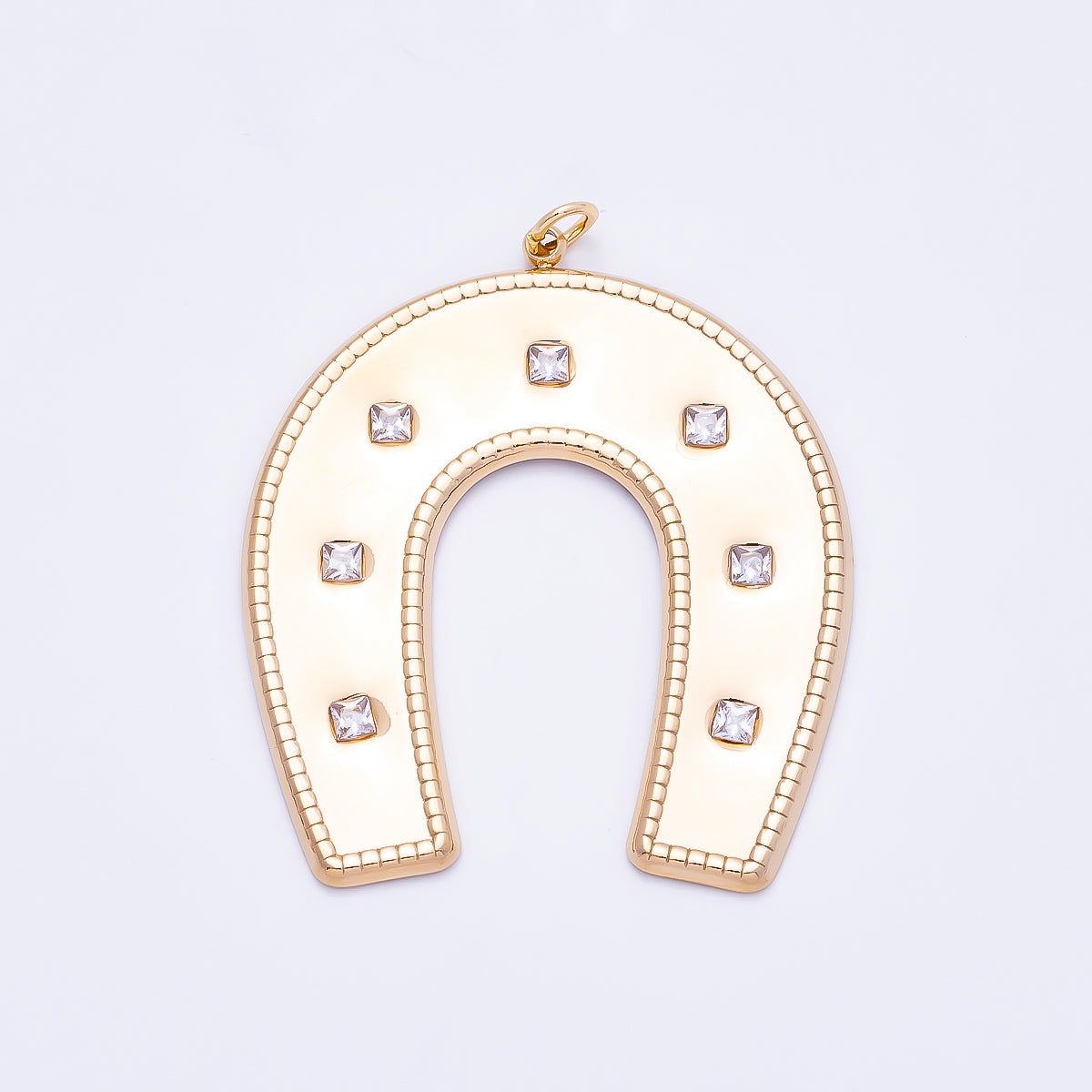 PVD Gold Stainless Steel 45mm Clear CZ Dotted Horseshoe Animal Charm | Charms-01326