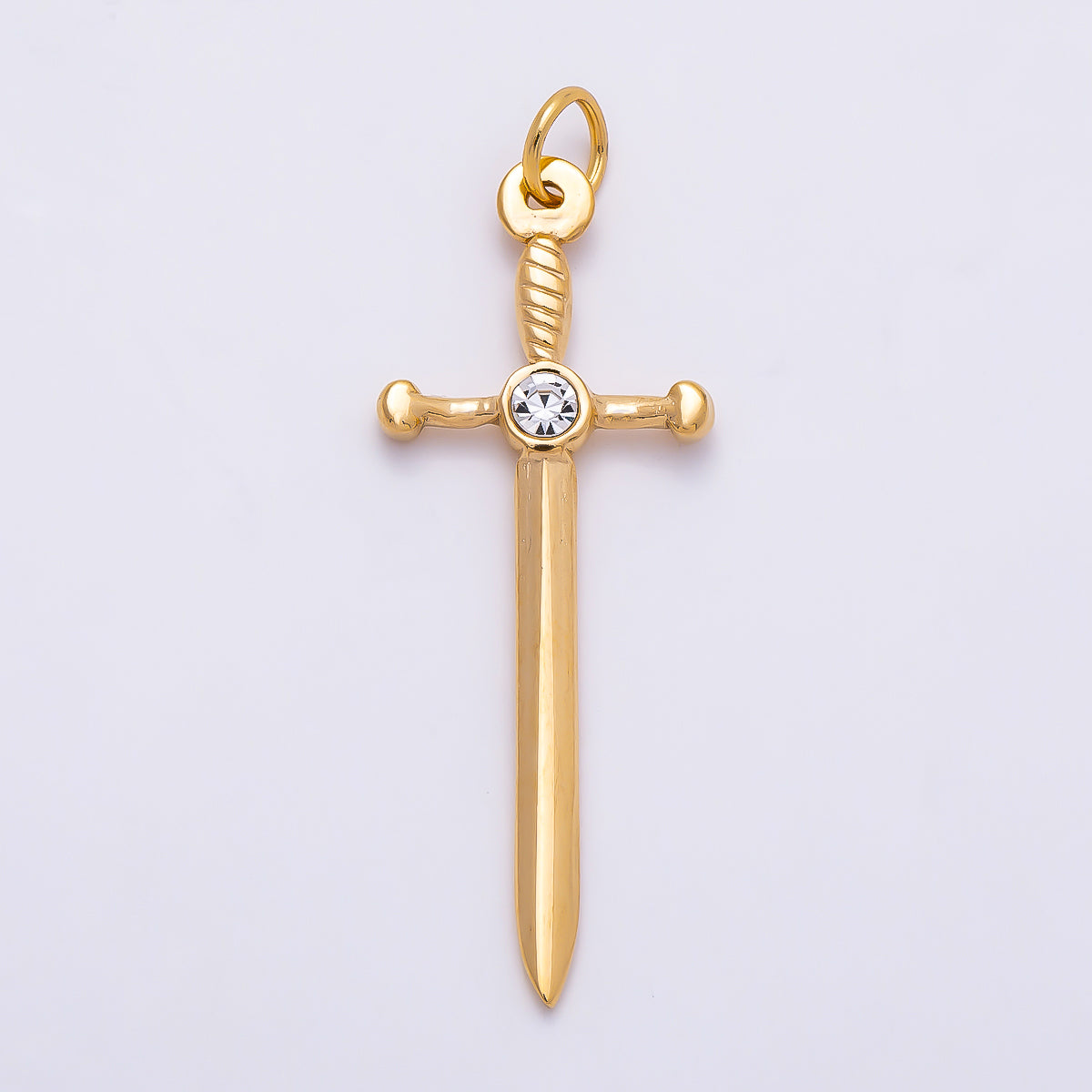 PVD Gold Stainless Steel 35mm Clear CZ Knife Sword Charm | Charms-01328