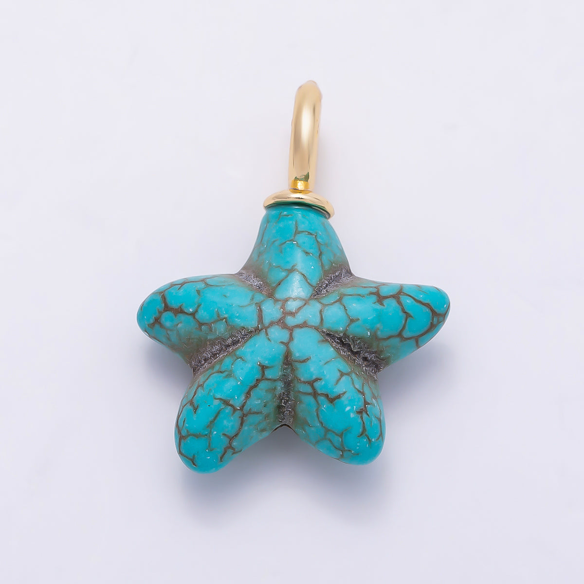 18K Gold Filled 25mm Turquoise Gemstone Star Fish Drop Charm | Charms-01349
