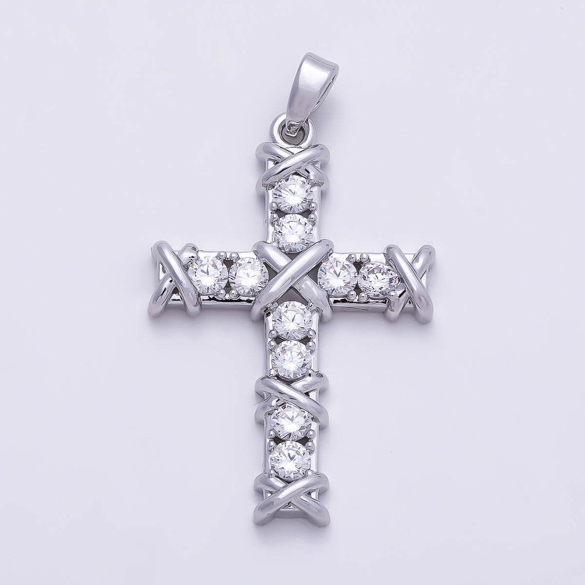 16K Gold Filled 32mm Clear CZ Tied Knot Religious Pendant in Gold & Silver | Charms-01368 Charms-01369