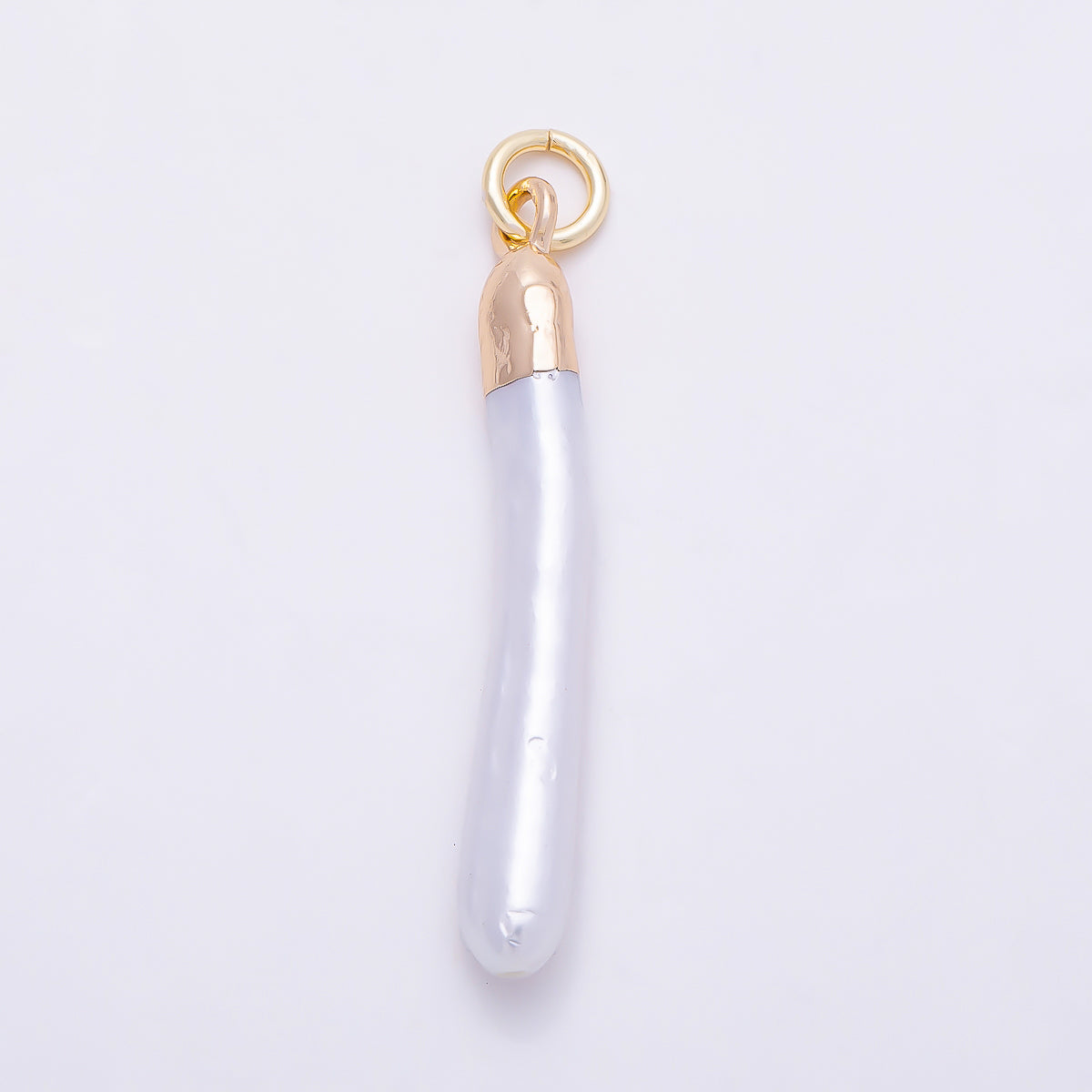 18K Gold Filled 30mm White Biwa Freshwater Pearl Foil Charm | Charms-01370
