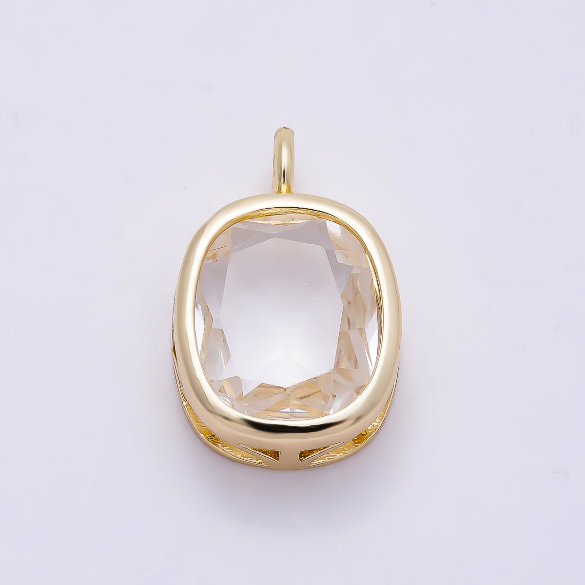 16K Gold Filled 18mm Clear CZ Rounded Oval Baguette Solitaire Bezel Pendant | Charms-01373