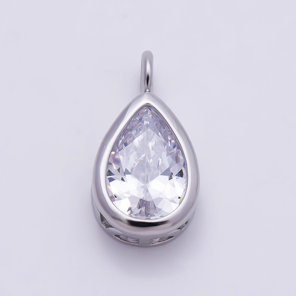 16K Gold Filled 18.5mm Teardrop CZ Bezel Solitaire Pendant in Gold & Silver | Charms-01376 Charms-01377