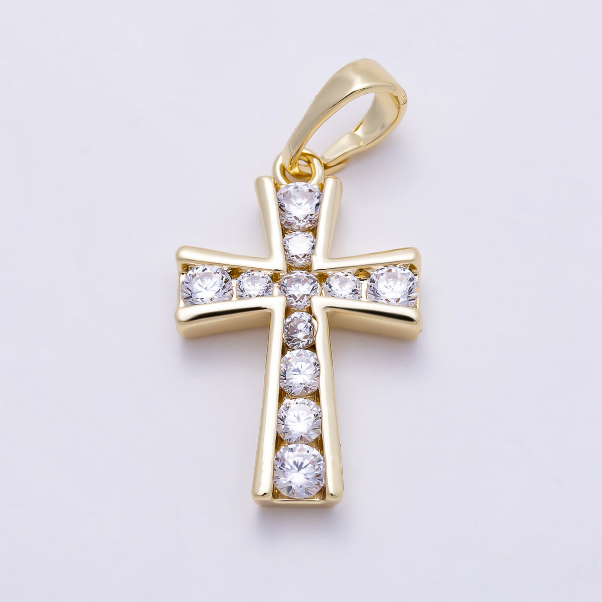 16K Gold Filled 20mm Clear CZ Lined Religious Cross Pendant | Charms-01381