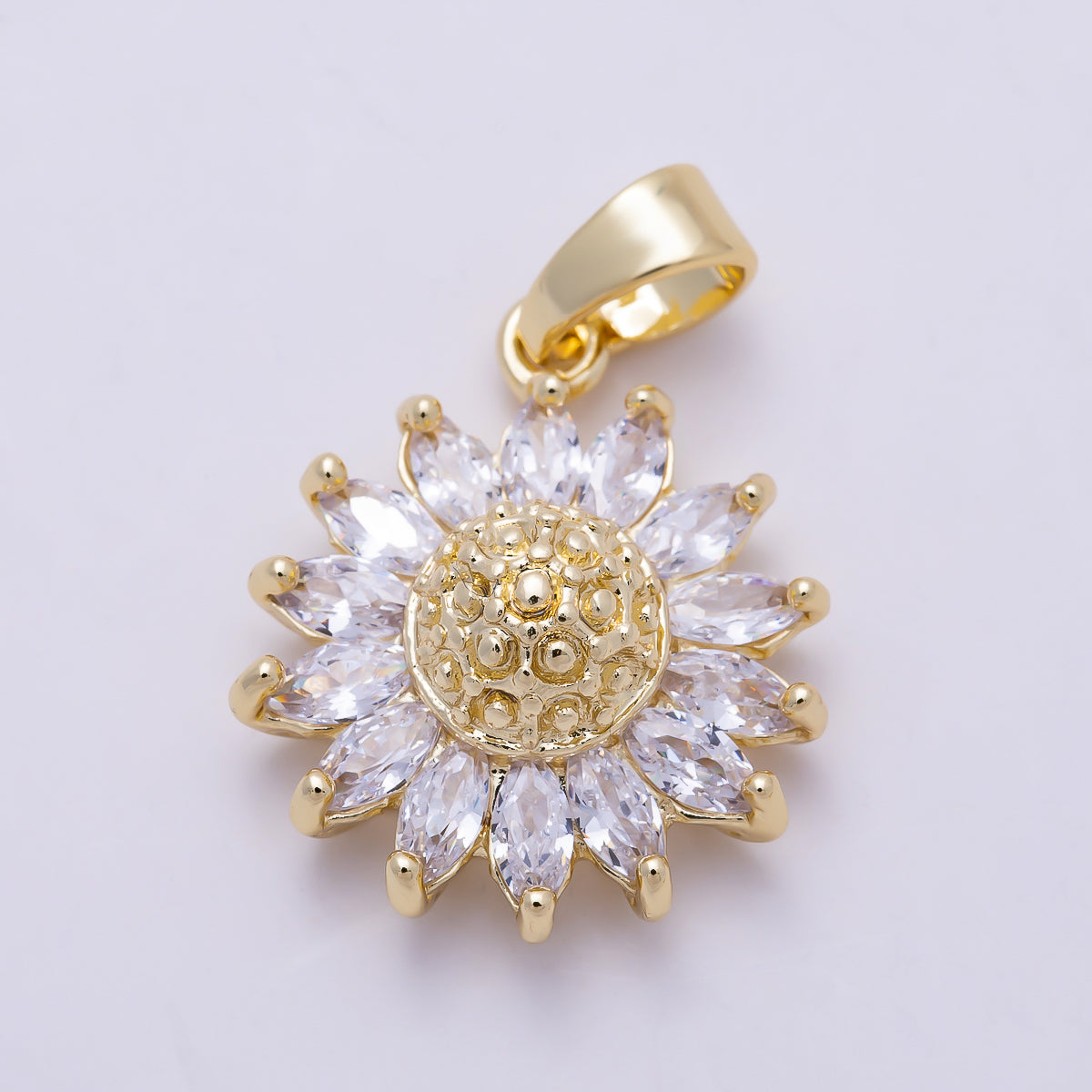 16K Gold Filled 21.5mm Clear CZ Sun Flower Pendant | Charms-01383