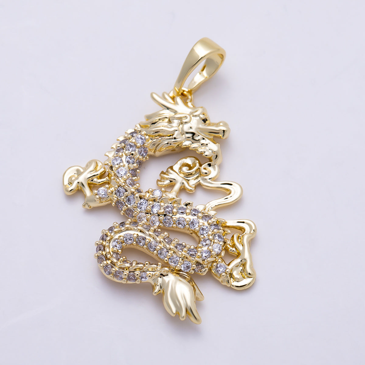 16K Gold Filled 28mm Micro Paved CZ Dragon Animals Pendant | Charms-01384