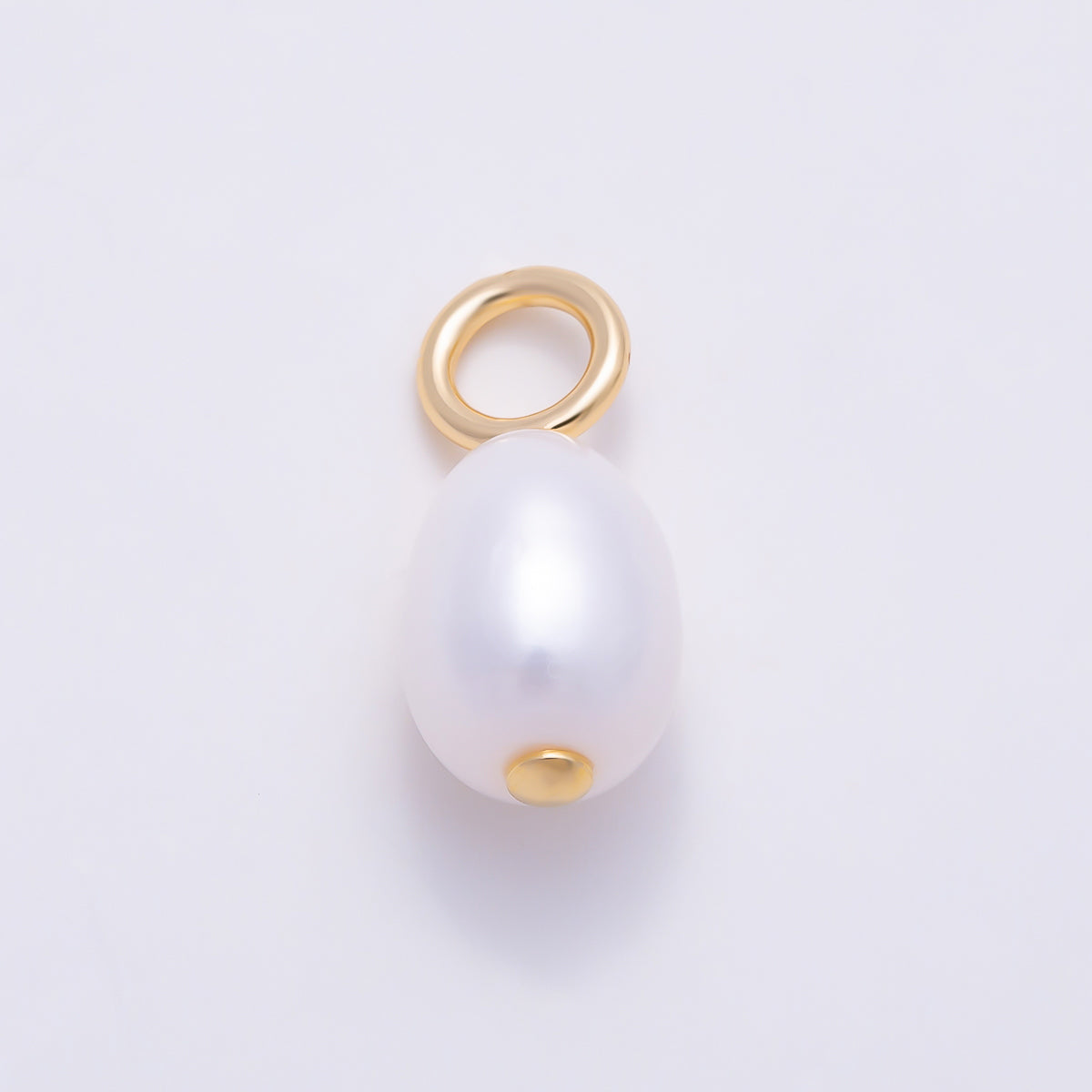 16K Gold Filled 18mm White Shell Pearl Oval Drop Pendant | Charms-01396