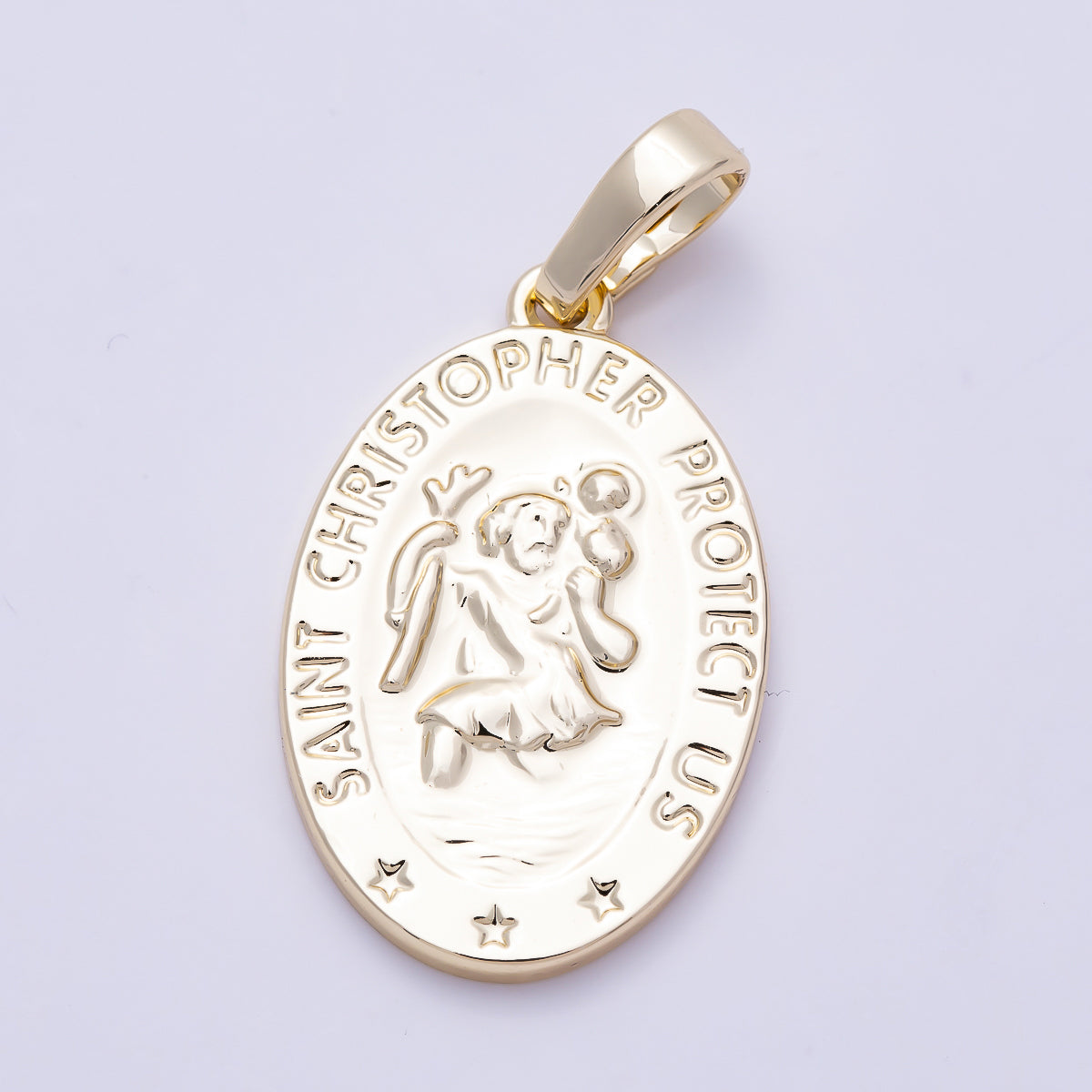 16K Gold Filled 25mm "Saint Christopher Save Us" Religious Prayer Oval Pendant | Charms-01397