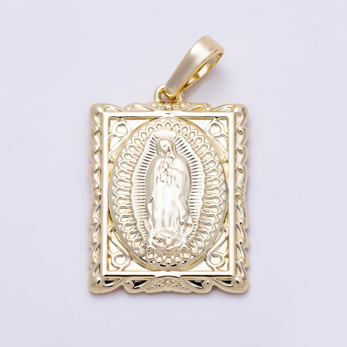 16K Gold Filled 25mm Mother Mary Religious Rectangular Tag Pendant | Charms-01404