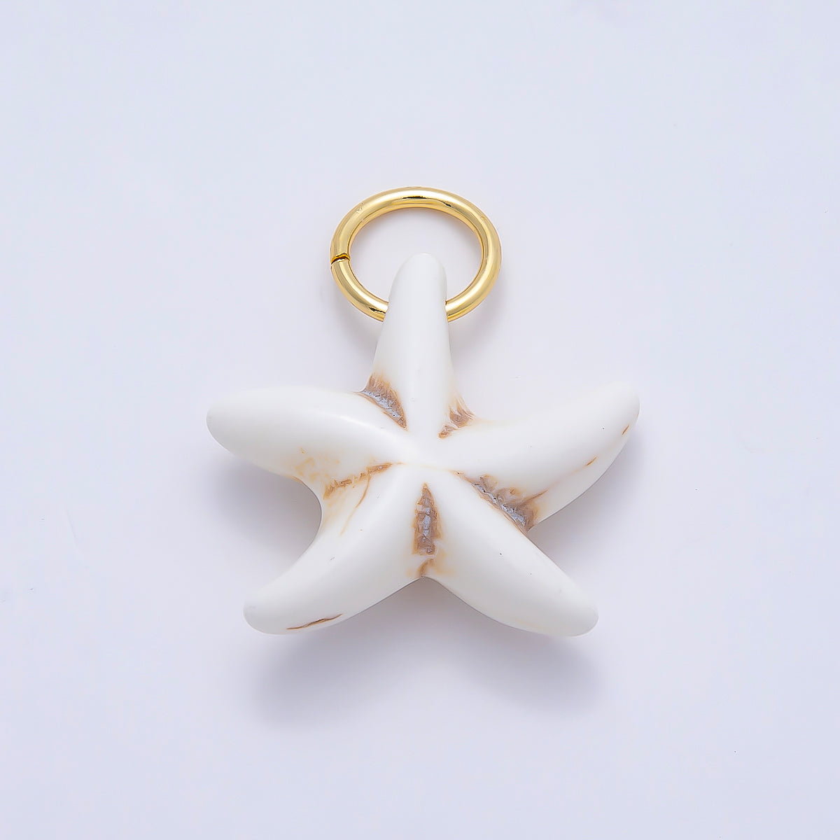18K Gold Filled 25mm Turquoise, White Agate Gemstone Star Fish Drop Charm | Charms-01405 Charms-01406