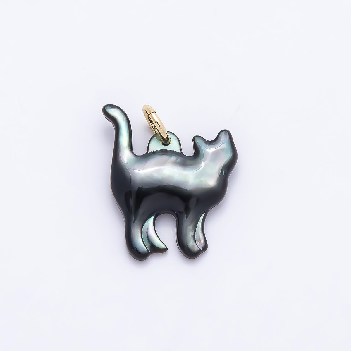 18K Gold Filled 17mm Black, White Shell Pearl Cat Kitten Pet Animal Charm | Charms-01407 Charms-01408