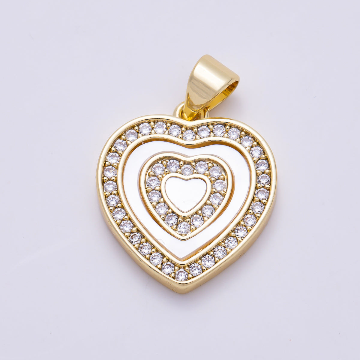 16K Gold Filled 18mm Shell Pearl Micro Paved CZ Heart Pendant | Charms-01454