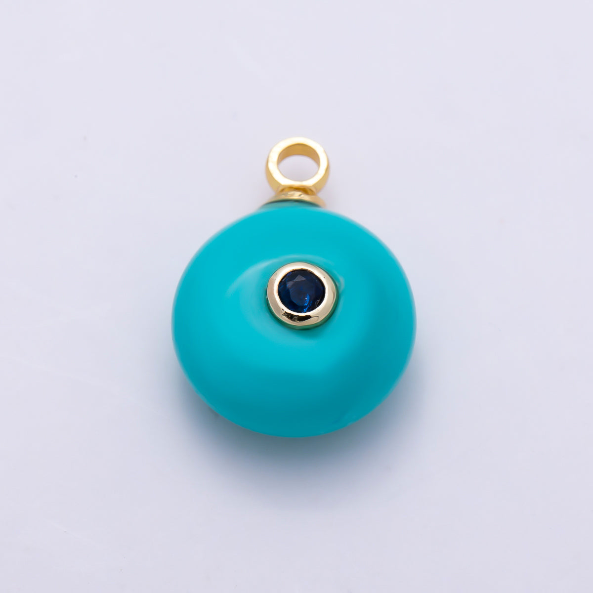 16K Gold Filled 13.5mm CZ Embedded Blue Apatite Gemstone Round Charm | Charms-01456