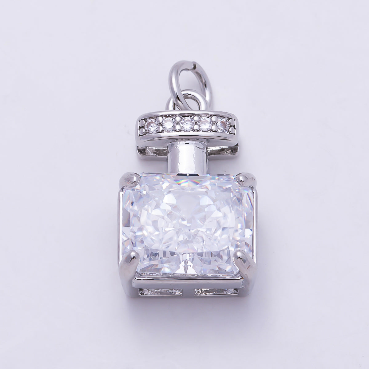16K Gold Filled 17mm Clear Baguette Micro Paved CZ Perfume Charm in Gold & Silver | Charms-01463 Charms-01464