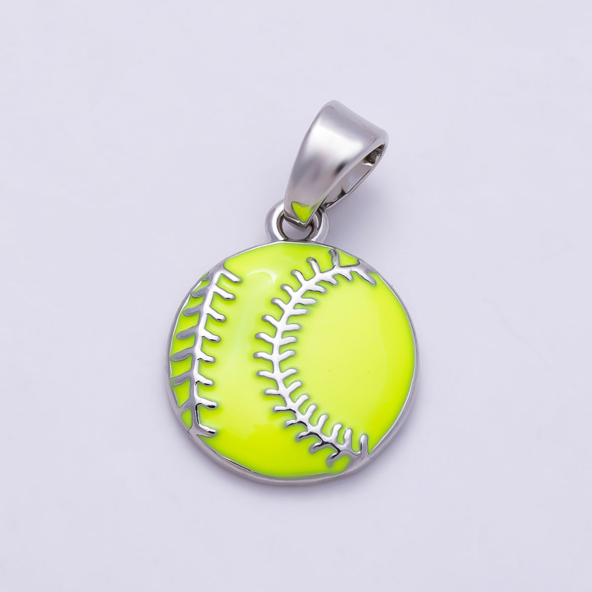 Silver 16mm Yellow Green Enamel Tennis Ball Sport Pendant | Charms-01465