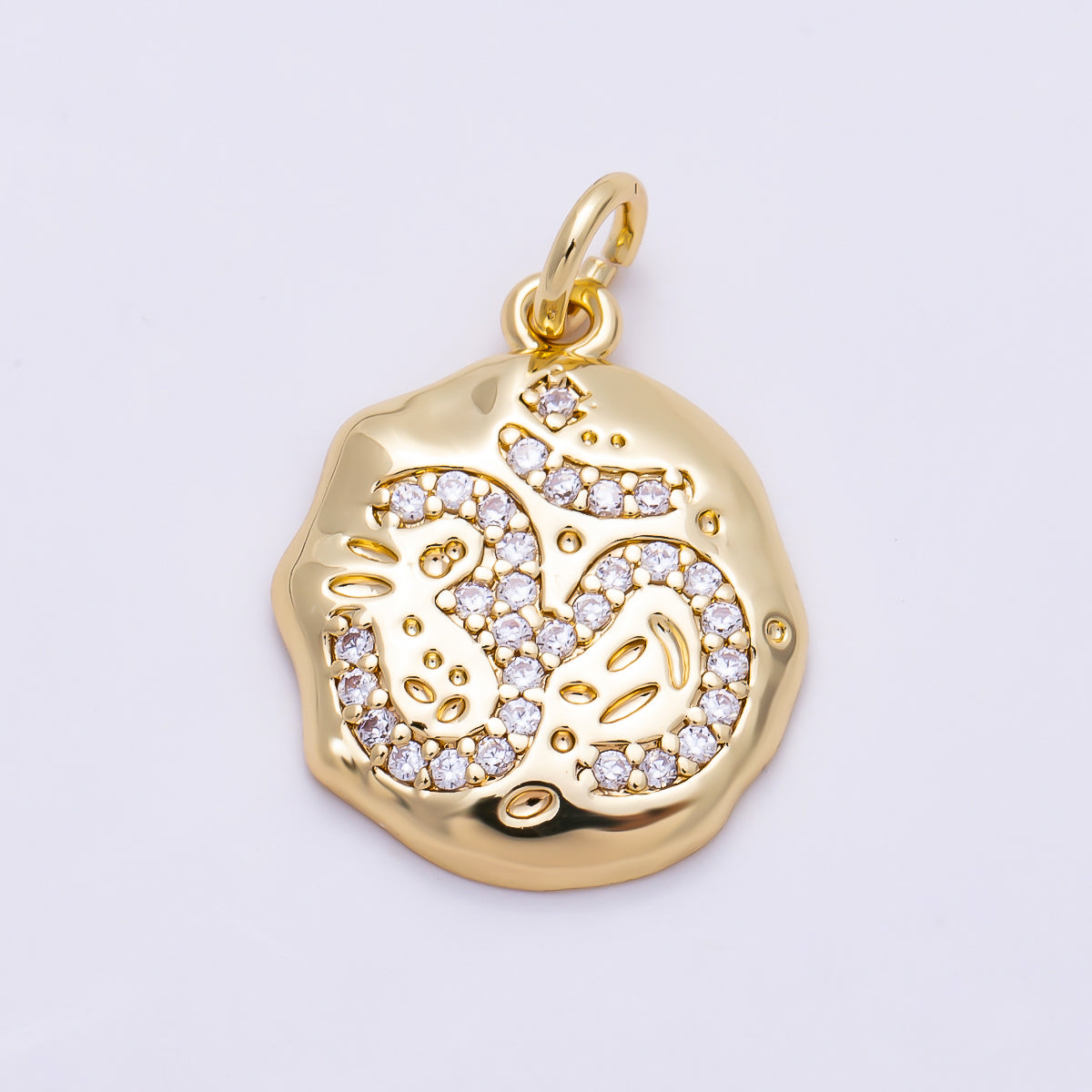 16K Gold Filled 17mm Micro Paved CZ "ॐ" Om Sanskrit Round Charm | Charms-01467