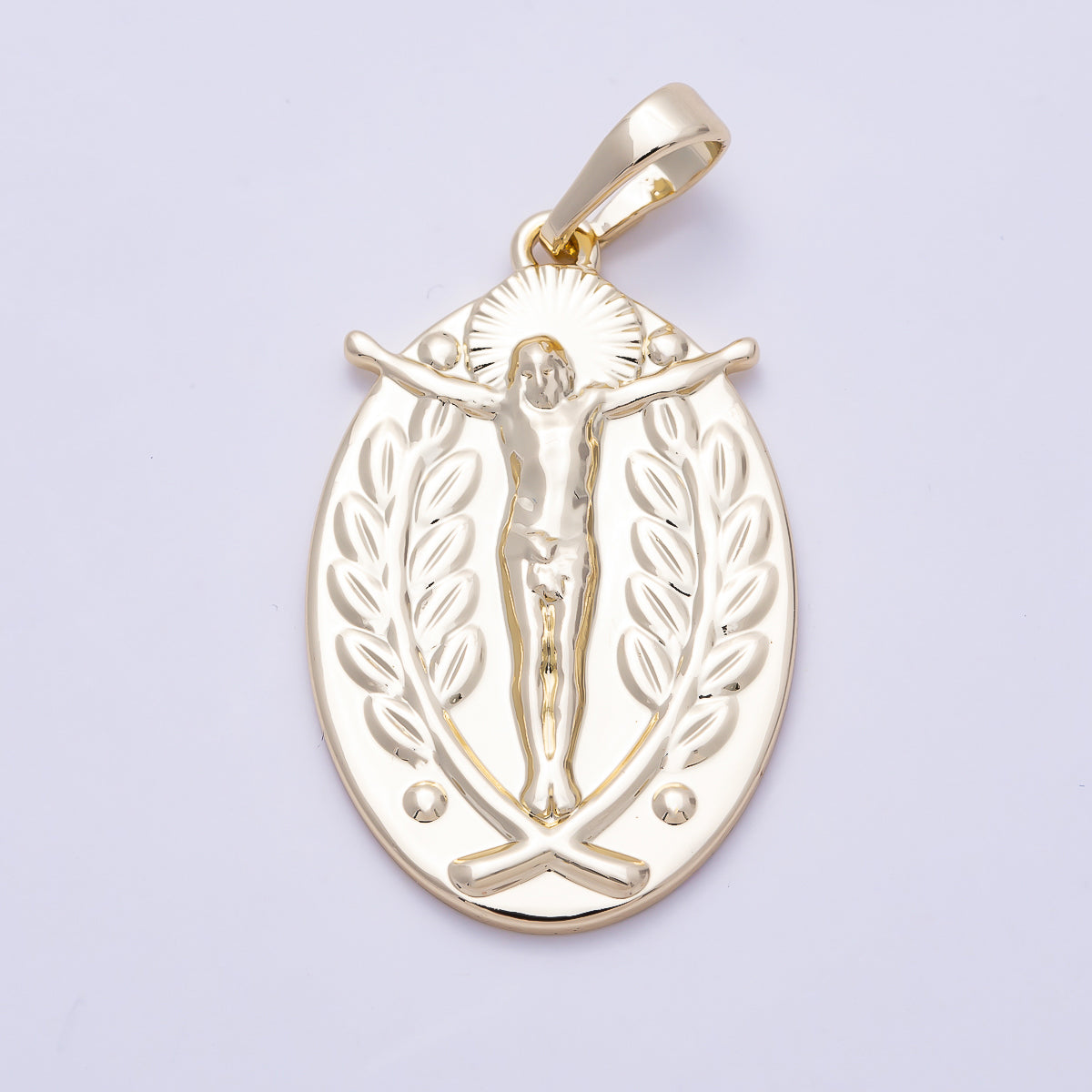 16K Gold Filled 28mm Religious Crucifix Double Sided Oval Pendant | Charms-01469
