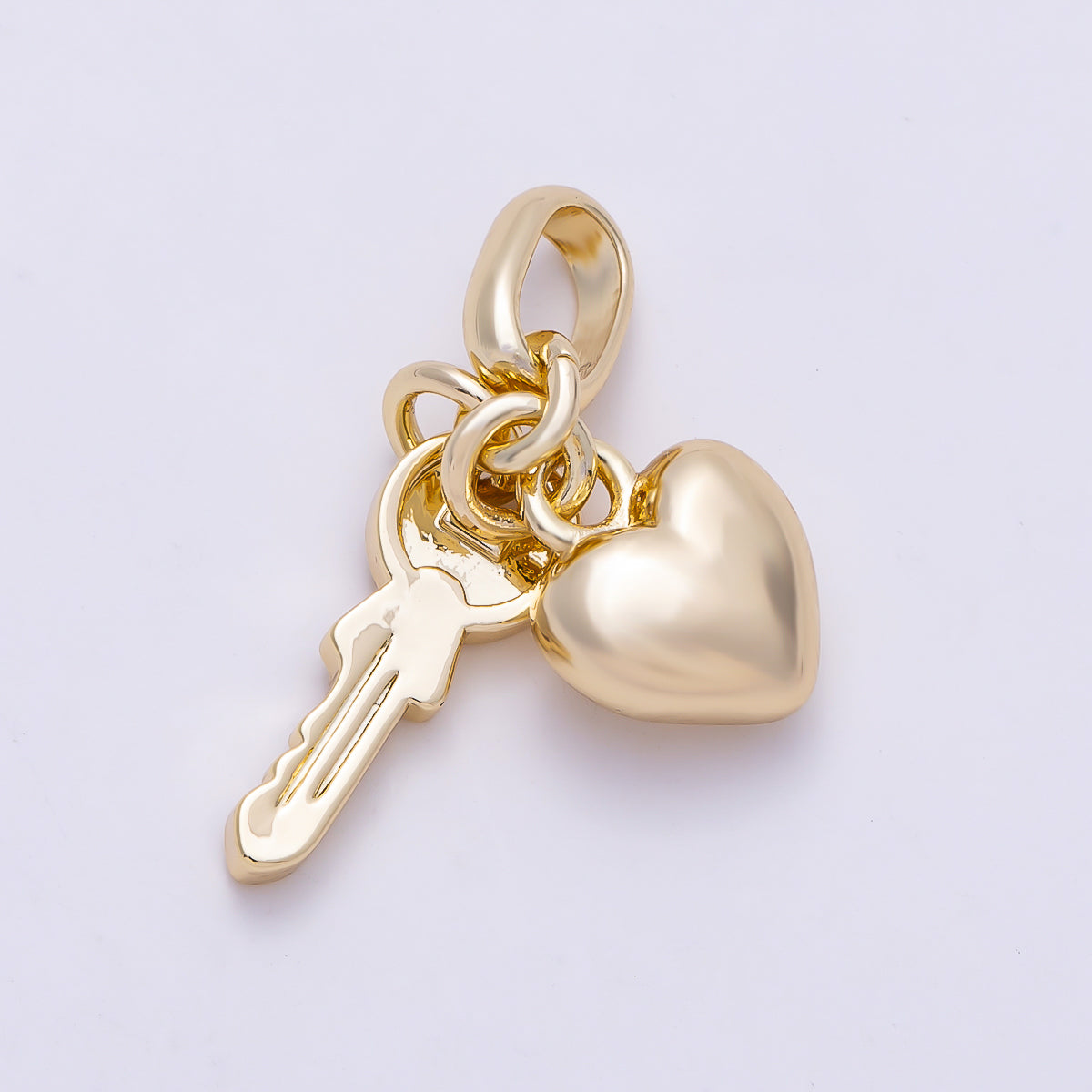 16K Gold Filled 20mm Chubby Heart Key Minimalist Pendant | Charms-01470