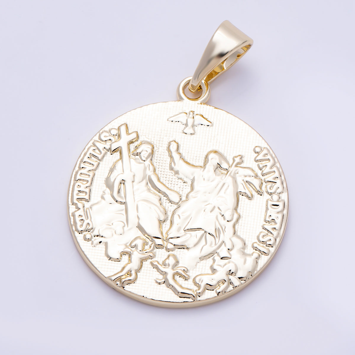 16K Gold Filled 28mm Minimalist Holy Trinity Religious Double Sided Round Pendant | Charms-01471