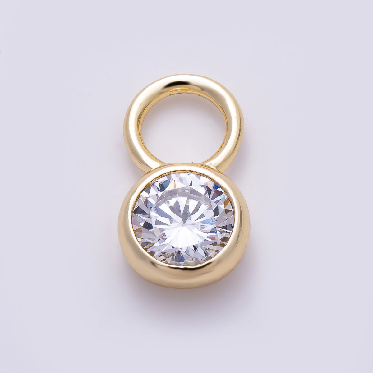 16K Gold Filled 13mm Clear CZ Round Bezel Drop Earring Charm | Charms-01472