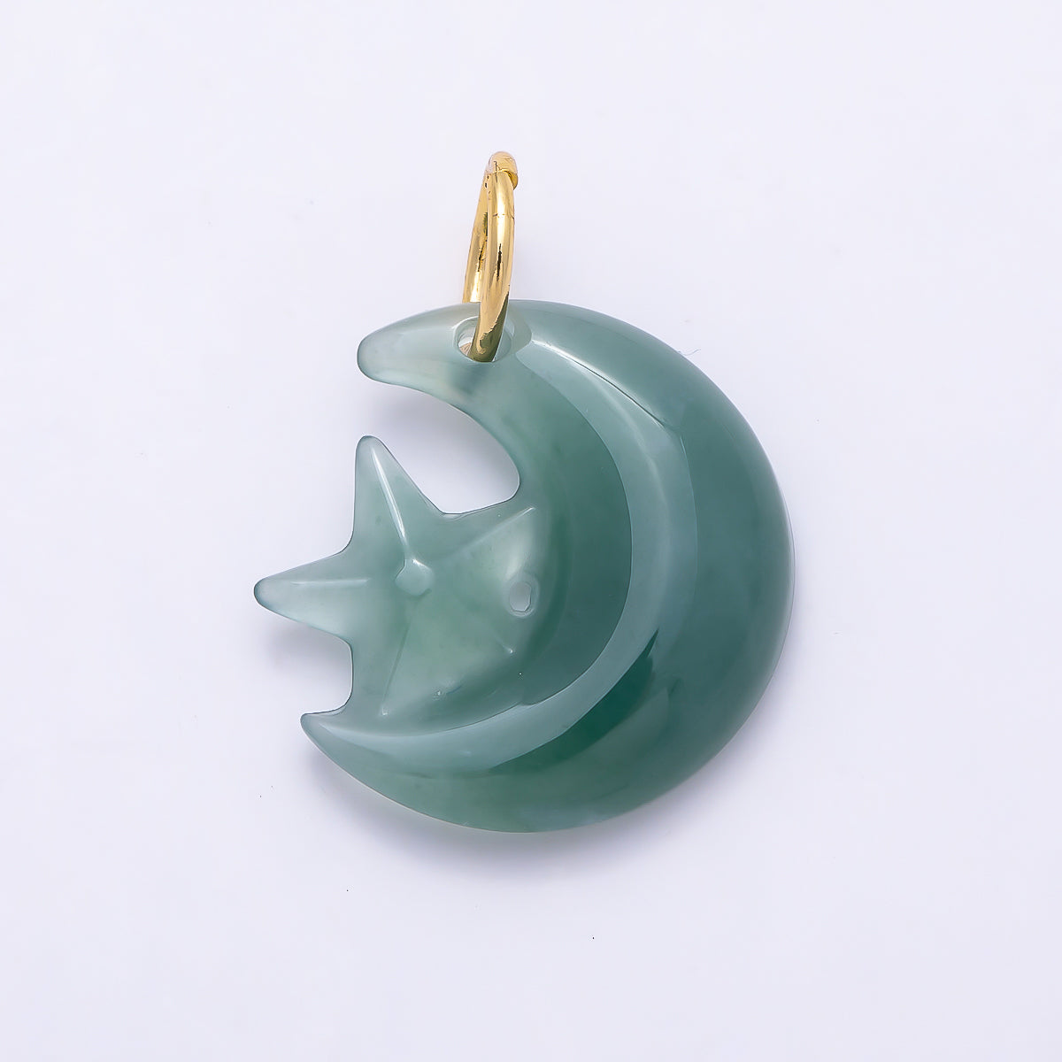 16K Gold Filled 17.5mm Green Aventurine Celestial Star Crescent Moon Gemstone Charm | Charms-01475