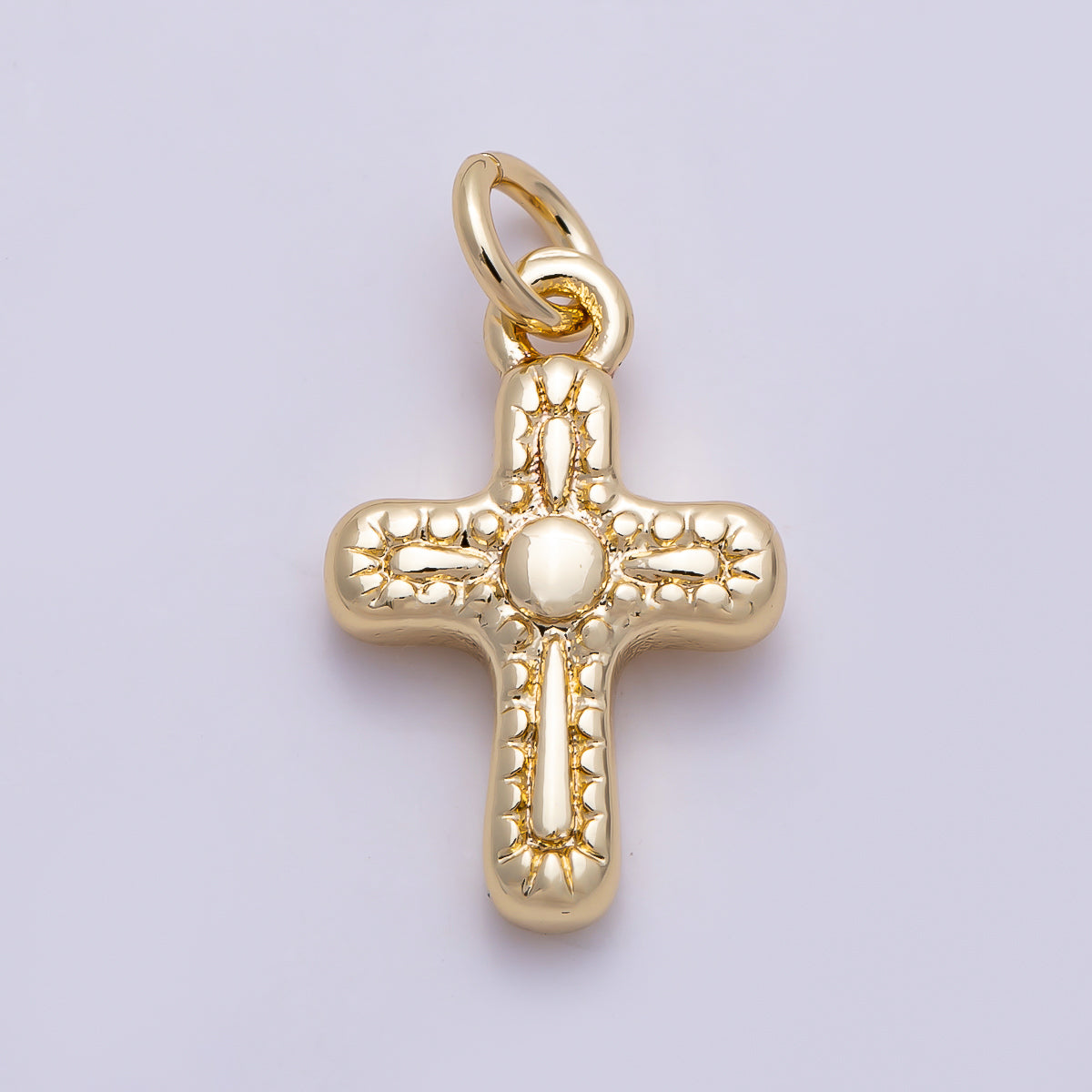16K Gold Filled 13mm Line-Textured Cross Religious Charm | Charms-01483