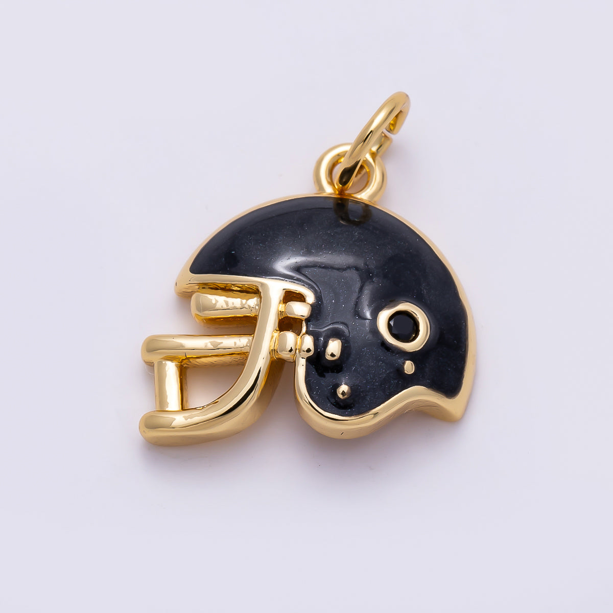 16K Gold Filled Black Enamel Football Sports Helmet Charm | Charrms-01488