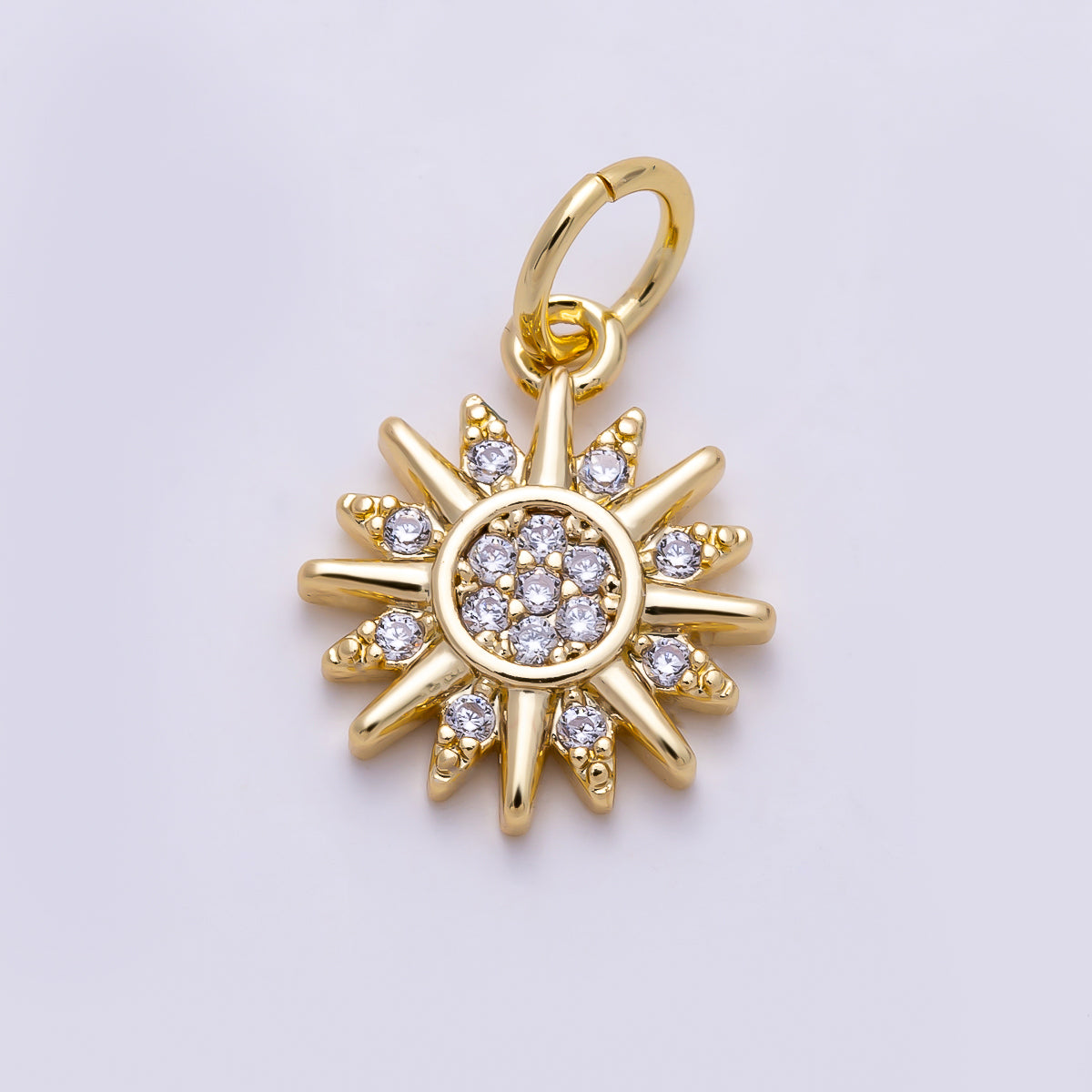 16K Gold Filled 12mm Micro Paved CZ Celestial Sun Charm | Charms-01490