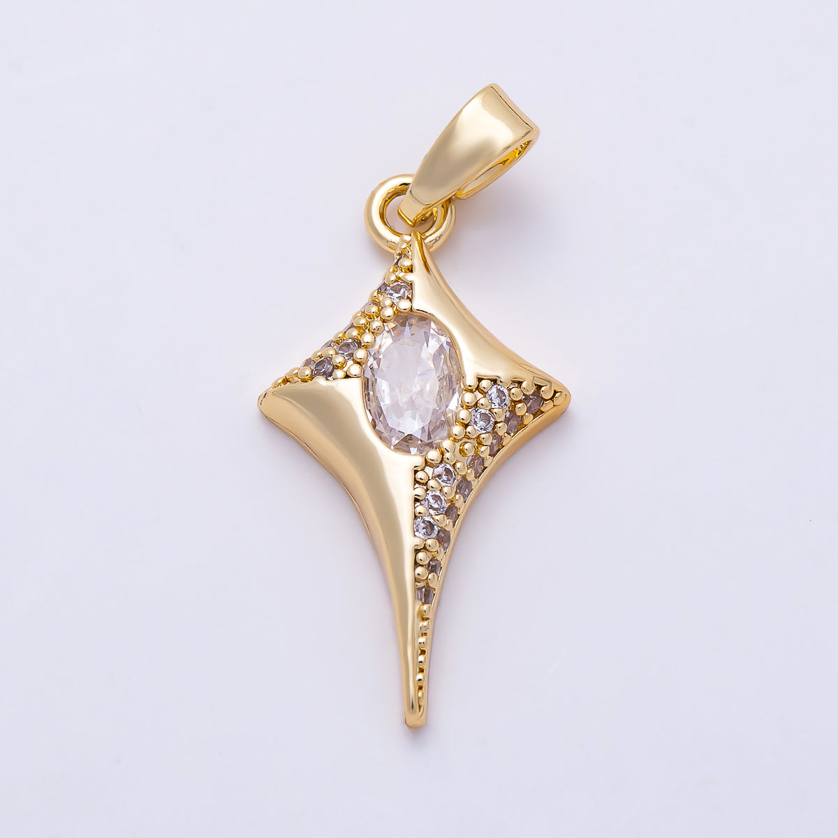 16K Gold Filled 22mm Oval Micro Paved CZ Celestial North Star Pendant | Charms-01491