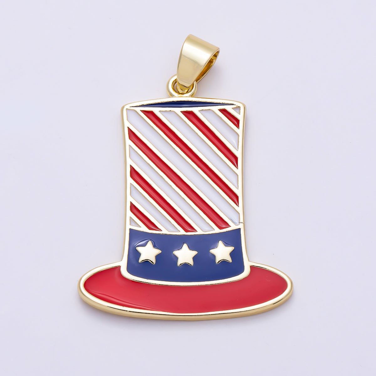 16K Gold Filled 12mm USA America Flag Enamel Top Hat Pendant | Charms-01493
