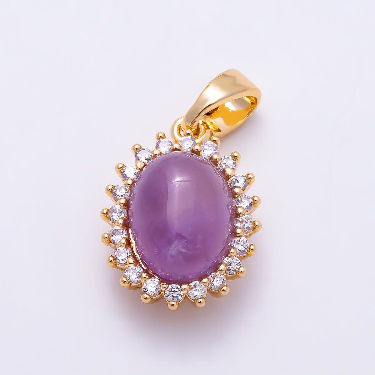 16K Gold Filled 14.5mm Carnelian, Amethyst Cabochon CZ Outline Oval Pendant | Charms-01497 Charms-01498