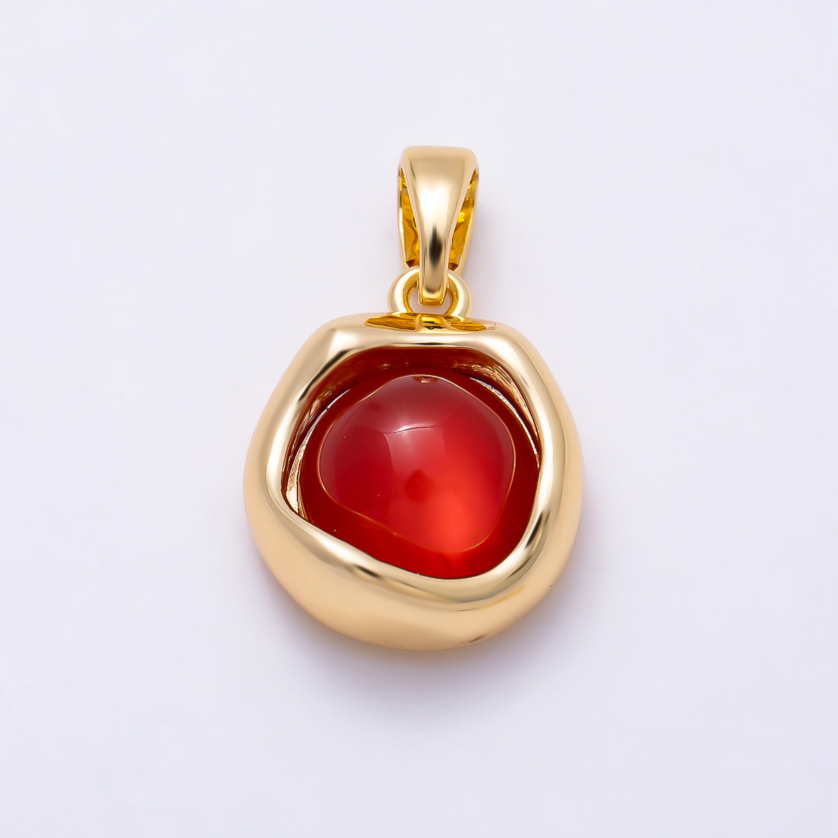 16K Gold Filled 14mm Red Agate Gemstone Molten Bezel Round Pendant | Charms-01500