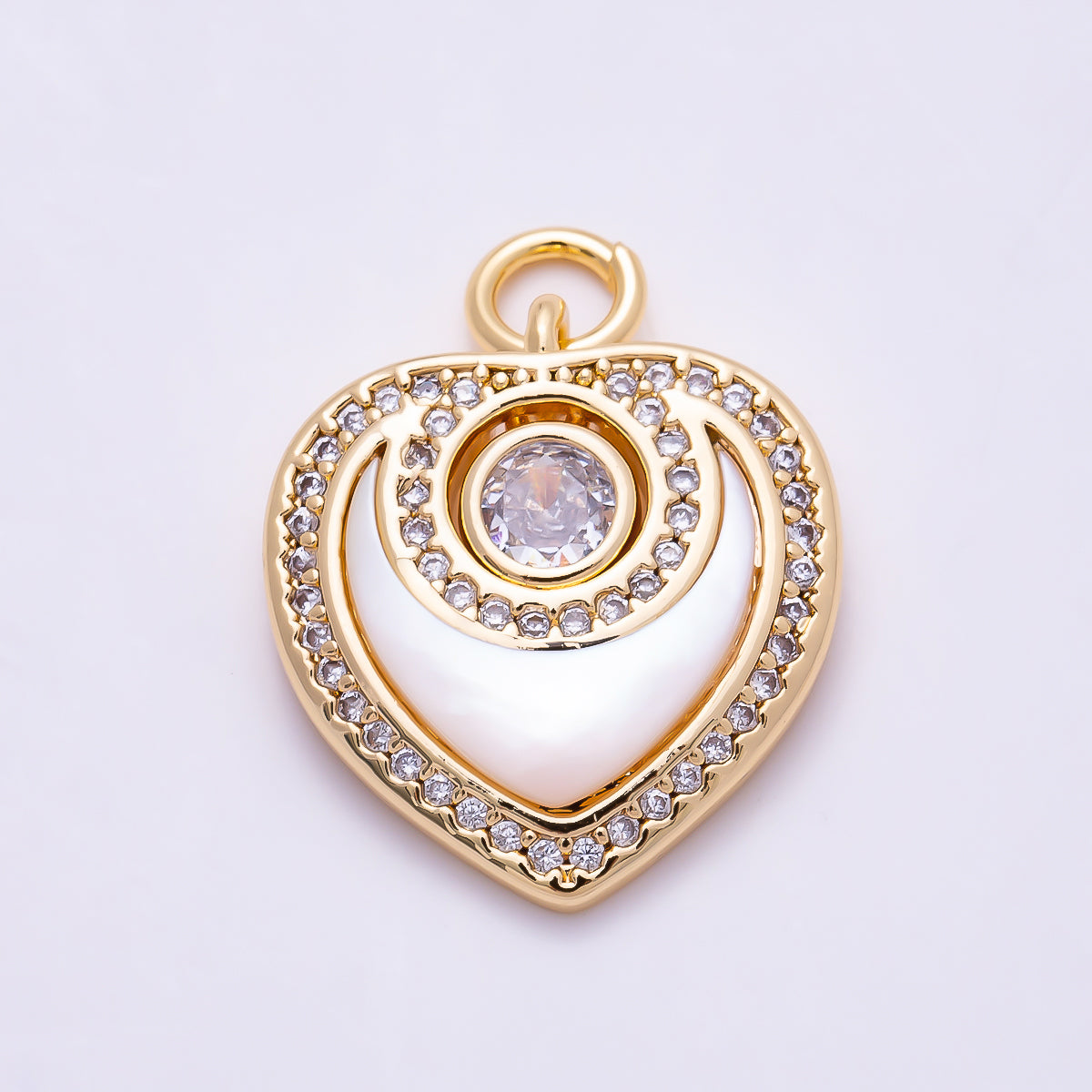 16K Gold Filled 18mm Fuchsia, Clear Micro Paved CZ Shell Pearl Heart Charm | Charms-01501 Charms-01502