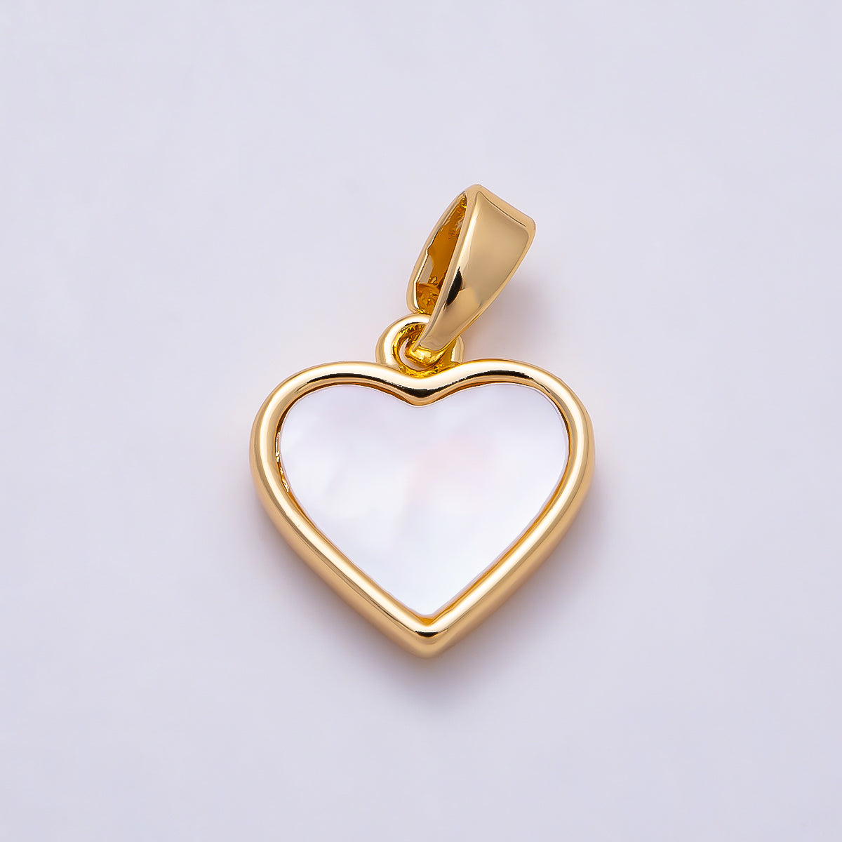 16K Gold Filled 12mm Shell Pearl Heart Bezel Charm | Charms-01503