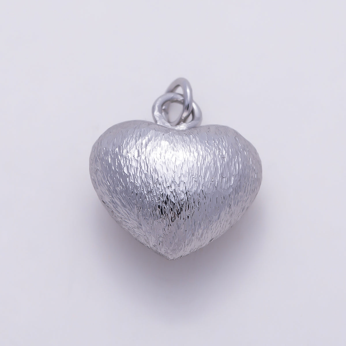 Silver 16mm Line Textured Chubby Heart Charm | Charms-01516