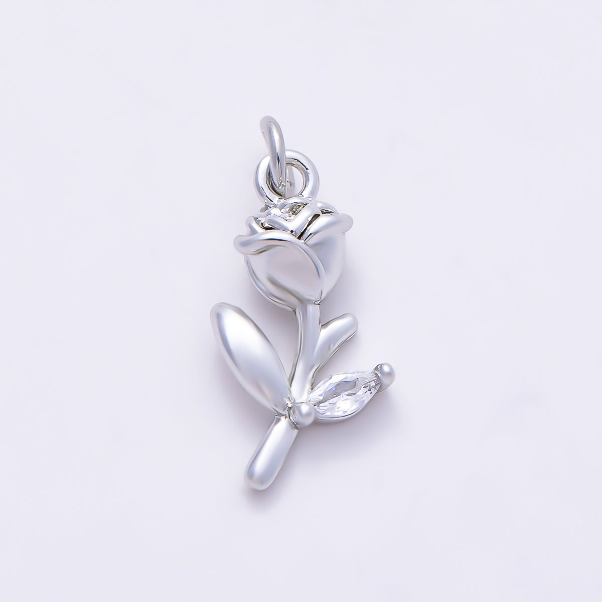 Silver 15mm Marquise CZ Leaf Rose Flower 3D Multidimensional Charm | Charms-01518