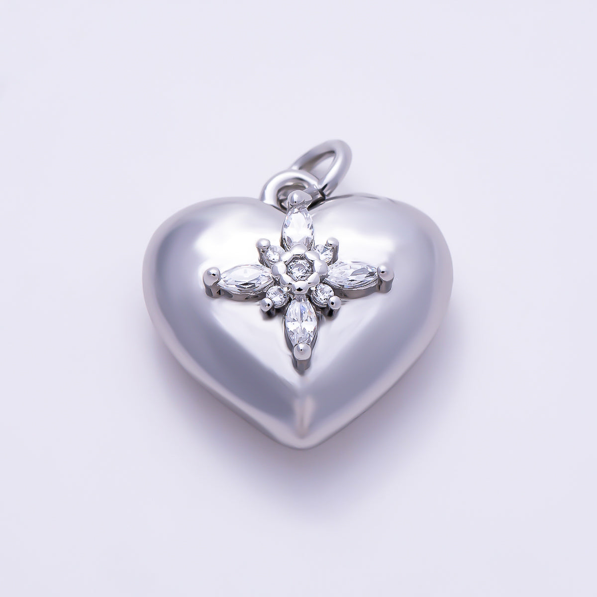 Silver 16mm Marquise CZ Cross Starburst Chubby Heart Charm | Charms-01520