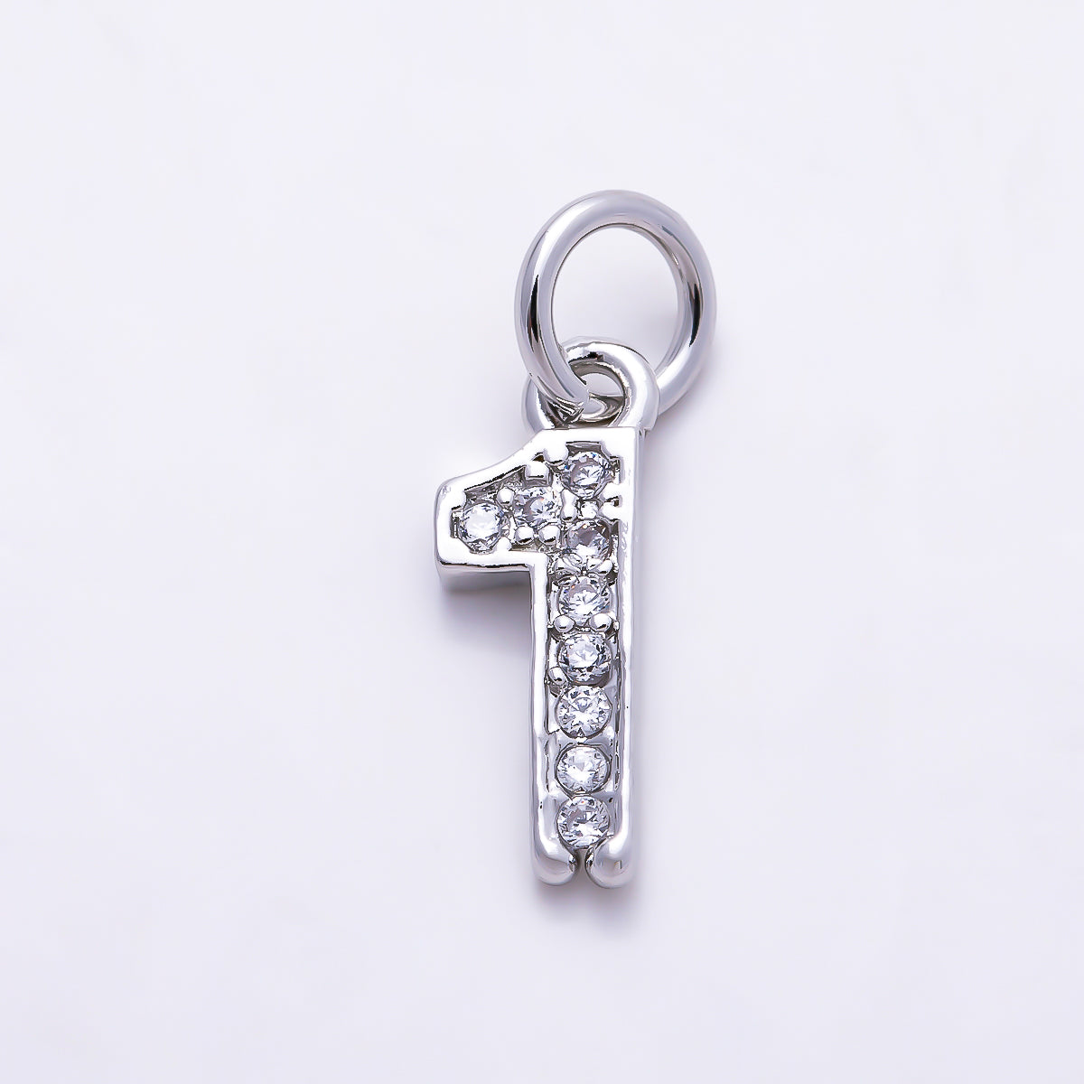 Silver 14mm Number 0-9 Clear Micro Paved CZ Charm | Charms-01527 ~ Charms-01536