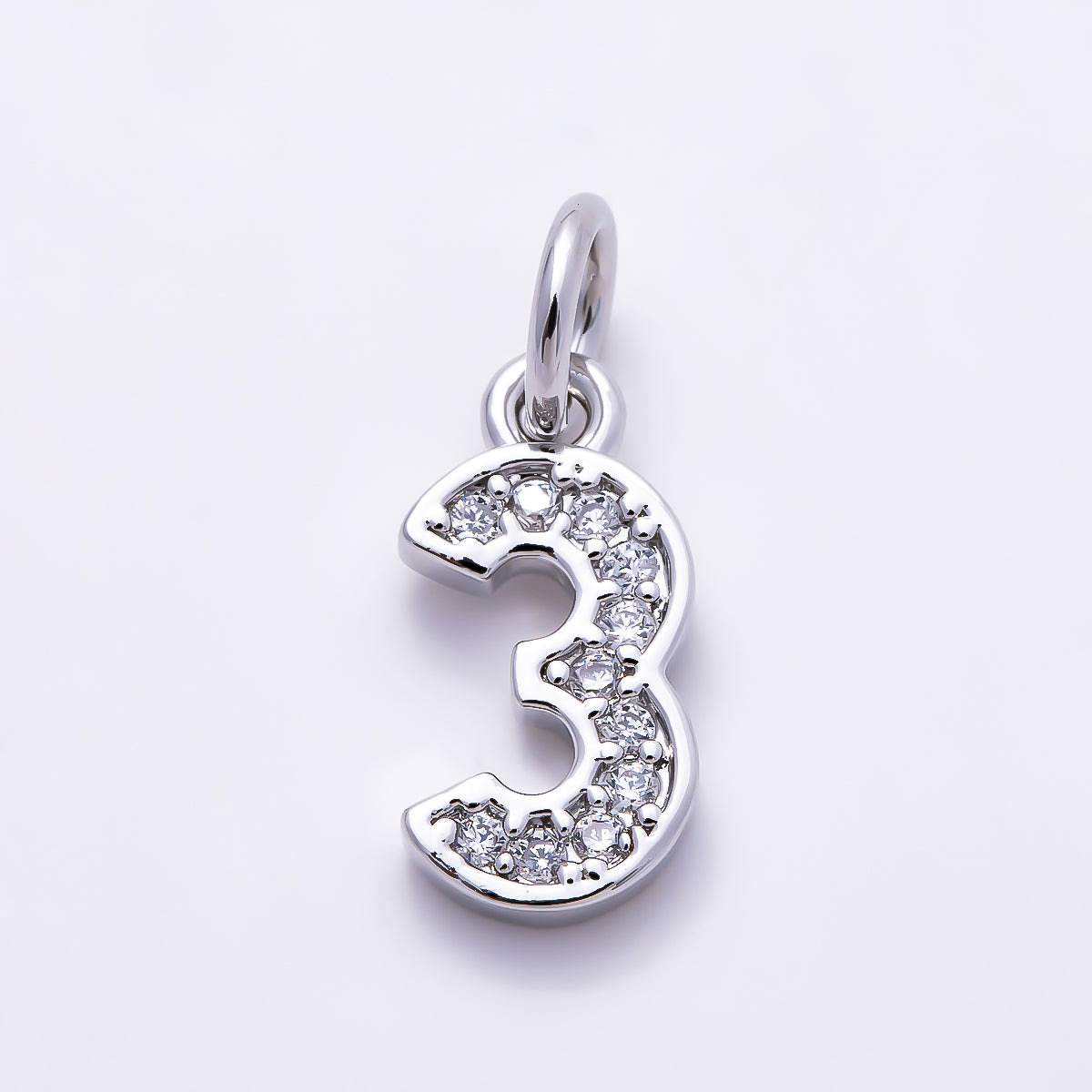 Silver 14mm Number 0-9 Clear Micro Paved CZ Charm | Charms-01527 ~ Charms-01536
