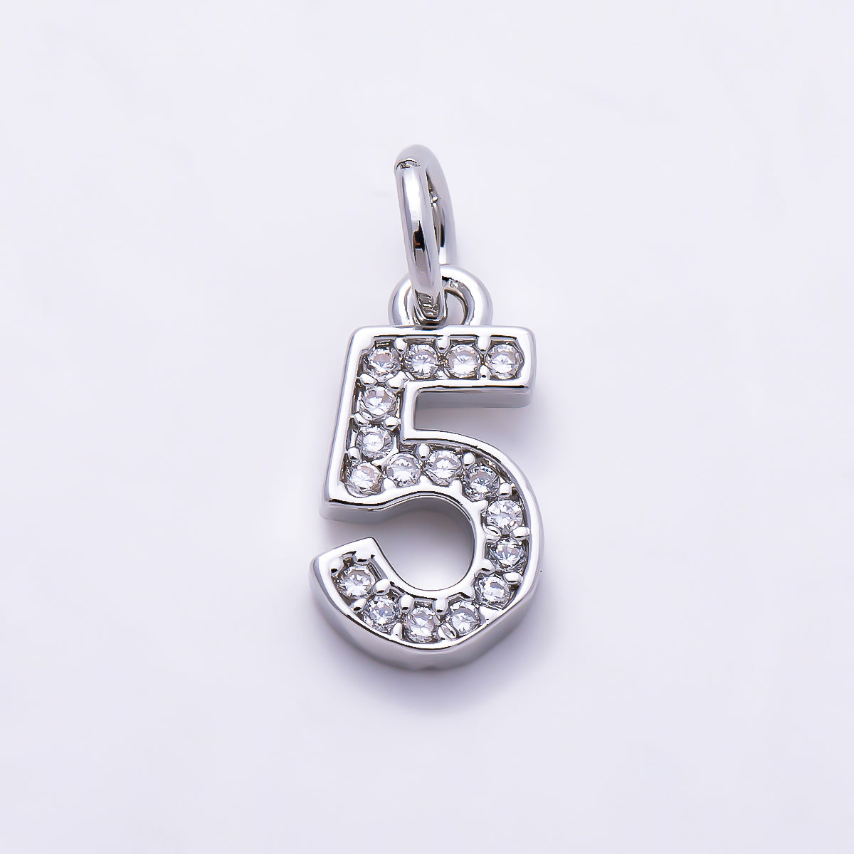 Silver 14mm Number 0-9 Clear Micro Paved CZ Charm | Charms-01527 ~ Charms-01536