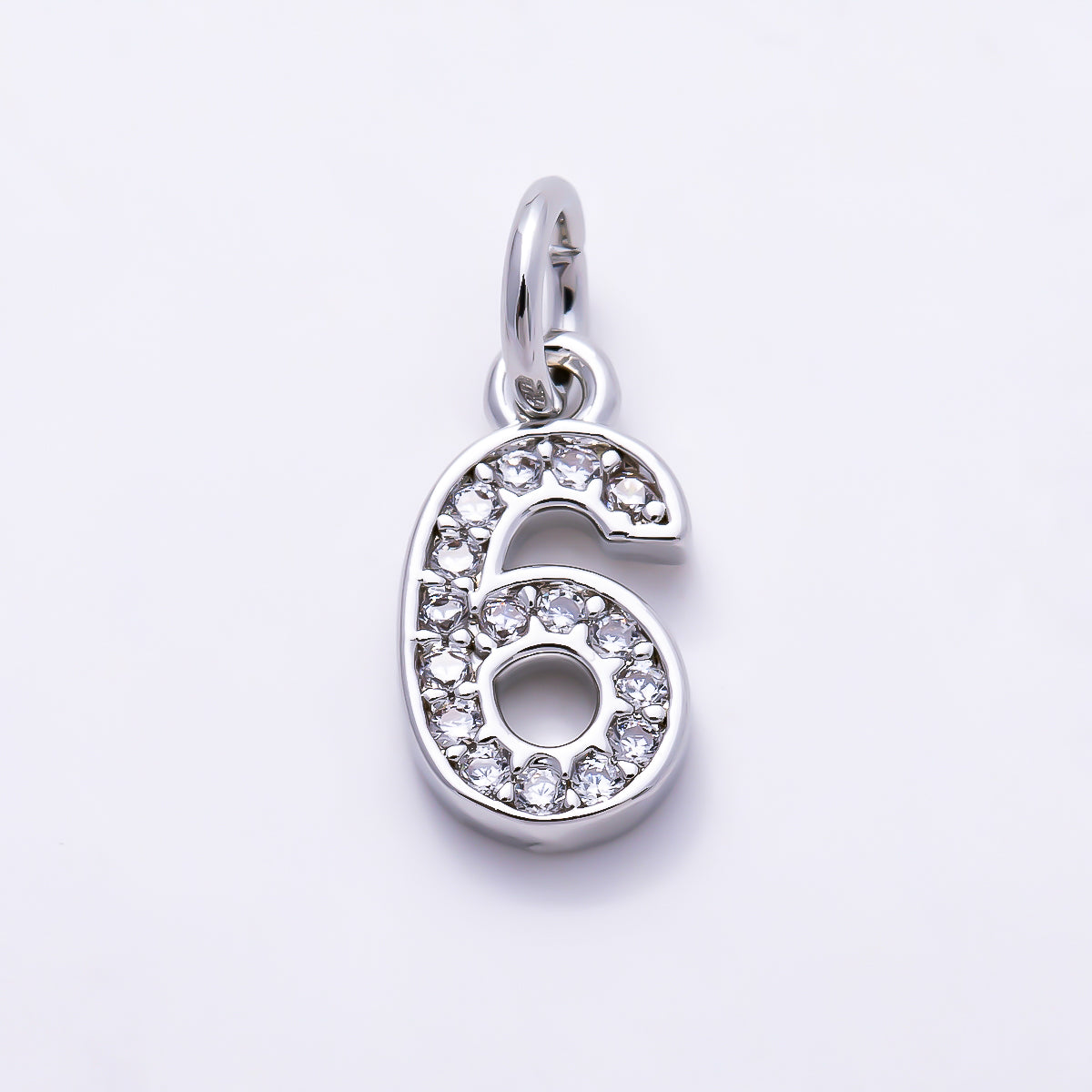 Silver 14mm Number 0-9 Clear Micro Paved CZ Charm | Charms-01527 ~ Charms-01536