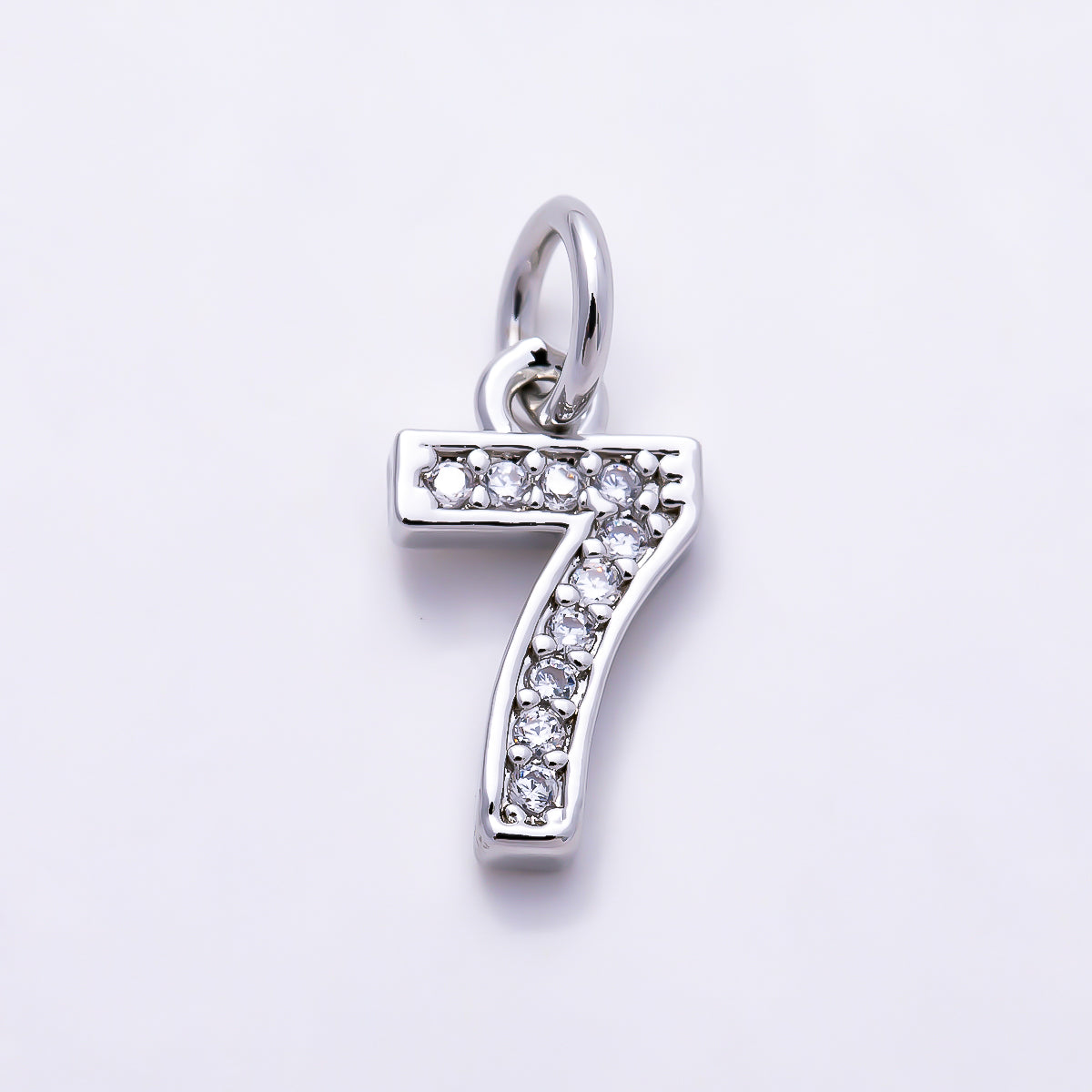 Silver 14mm Number 0-9 Clear Micro Paved CZ Charm | Charms-01527 ~ Charms-01536