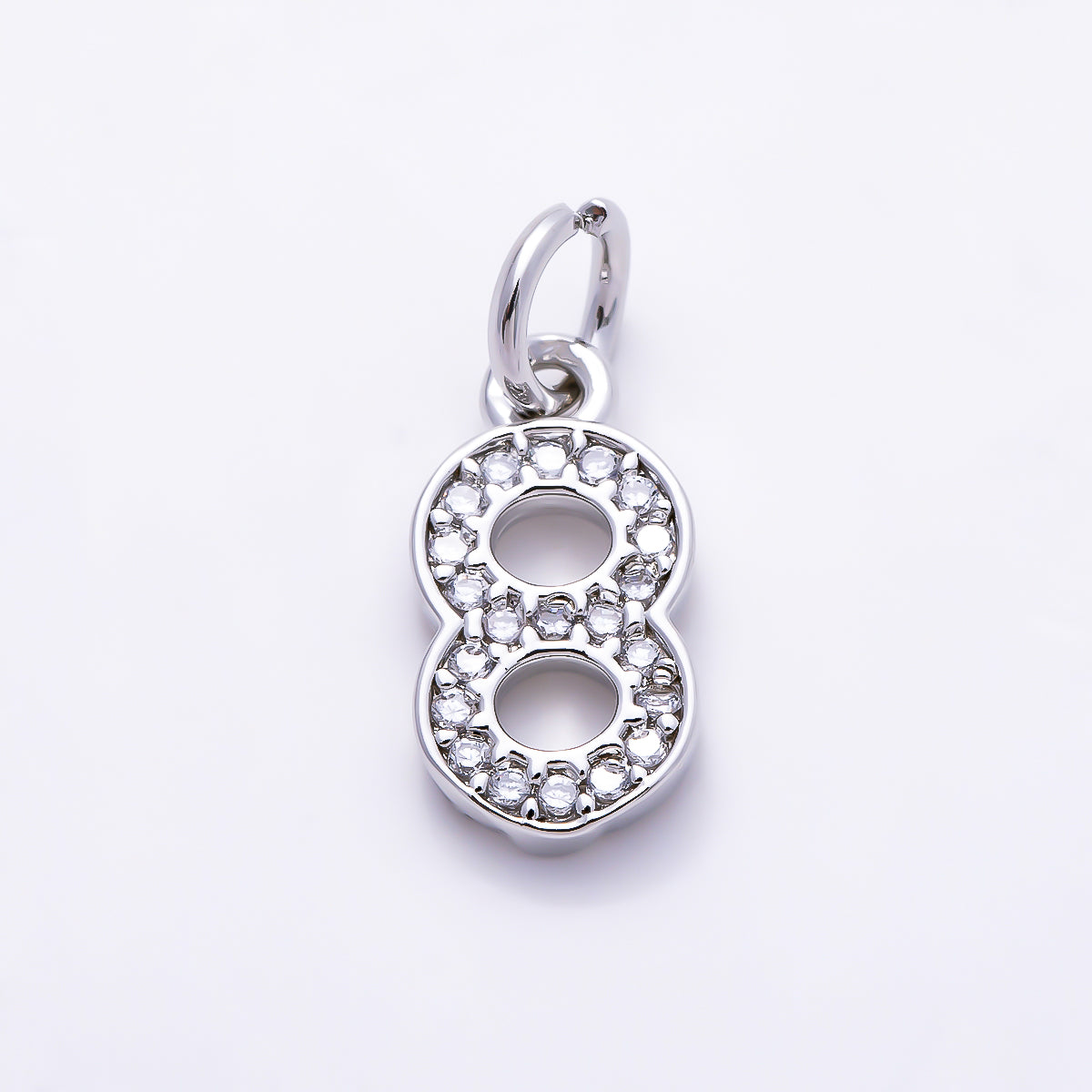 Silver 14mm Number 0-9 Clear Micro Paved CZ Charm | Charms-01527 ~ Charms-01536